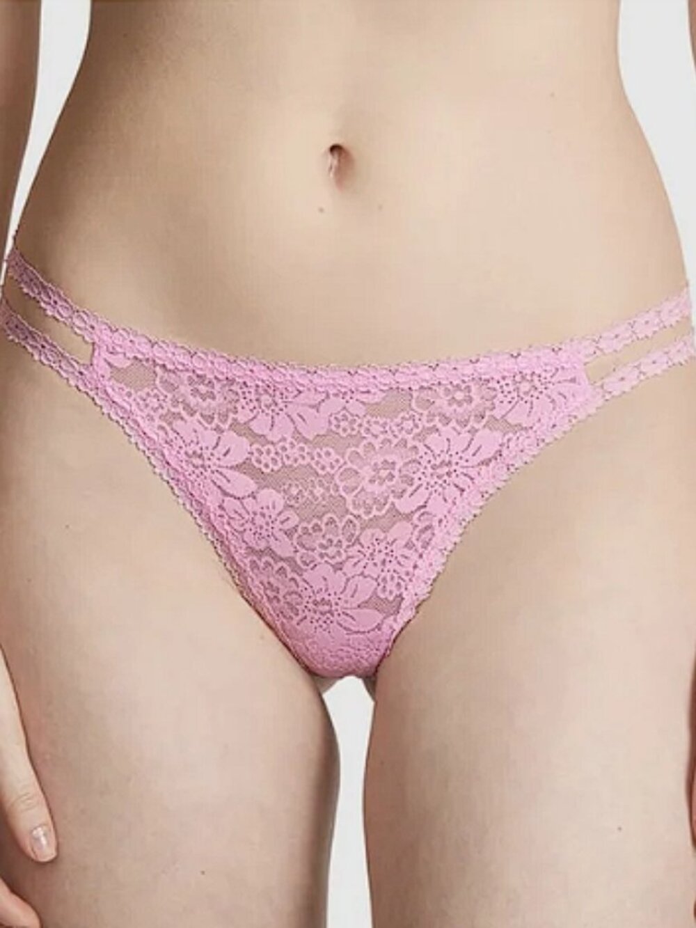Victoria's Secret PINK Wink Floral Lace Low Rise Thong Pink (L) NWT!